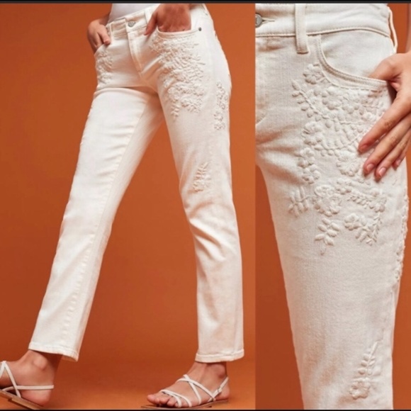 Women's White Embroidered Jeans Pilcro and the Letterpress Hyphen sz 26 - Picture 1 of 13